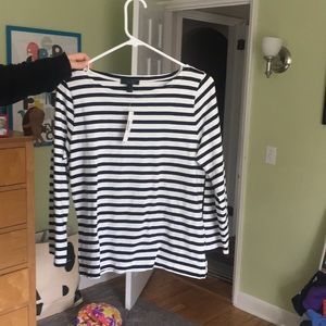 navy blue and white top